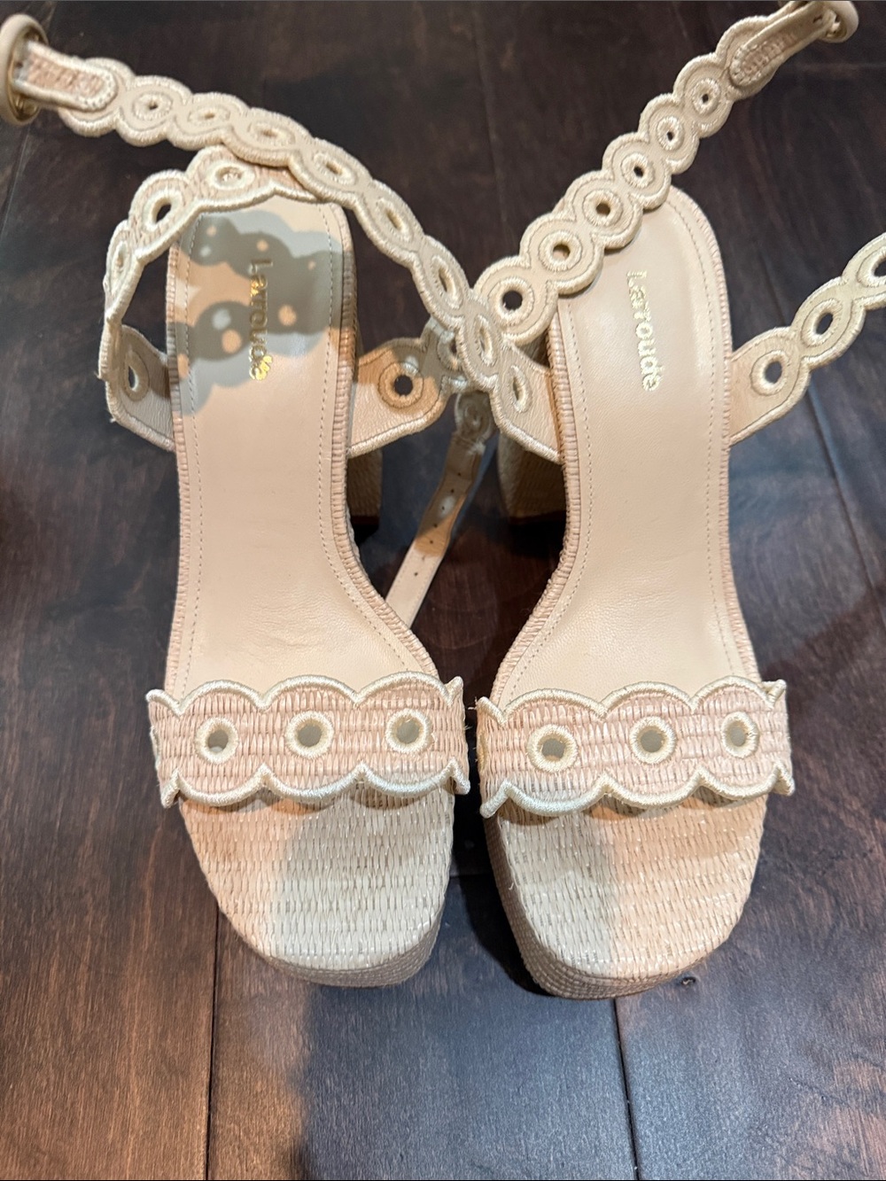 Sergio Rossi Neutral Scalloped Eyelet Platform Sandals